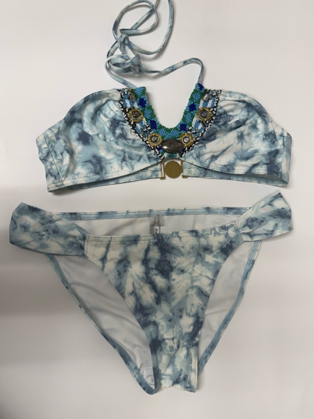 Victoria's Secret Light Blue and White Beaded Bikini Top